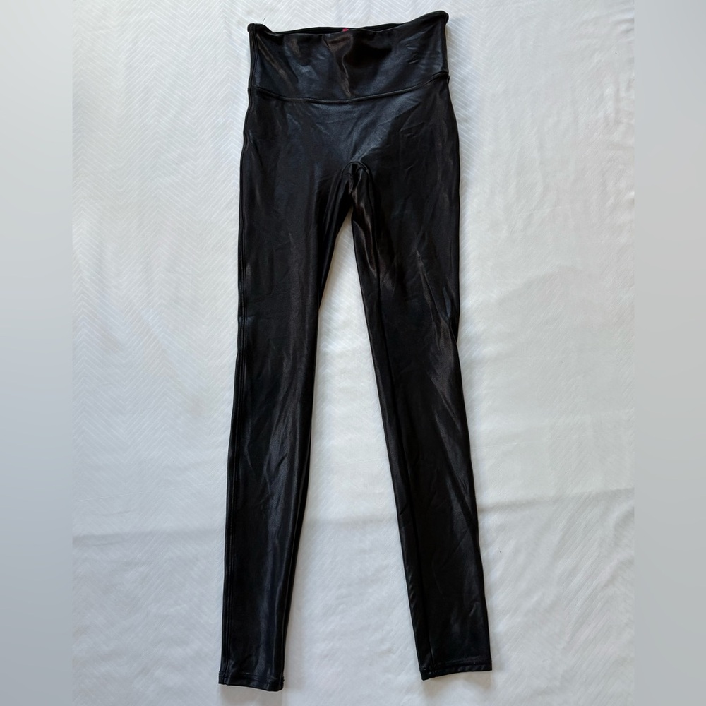 Spanx Faux Leather Leggings Womens Small Pull On Black Sexy Goth Rave Punk Moto